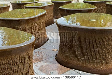 ADELAIDE, AUSTRALIA - APRIL, 2016 : Fountains, part of water feature 14 Pieces in front of South Australian Museum in Adelaide, South Australia on April 18, 2016.