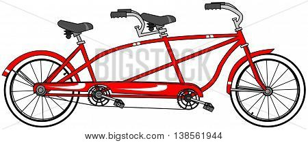 Illustration of a red tandem bicycle with large whitewall tires.