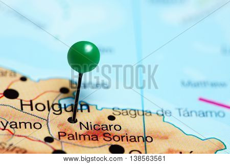 Nicaro pinned on a map of Cuba