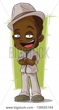 A vector illustration of cartoon smiling jazzman in hat