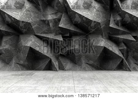Old concrete polygonal wall background. 3D rendering.