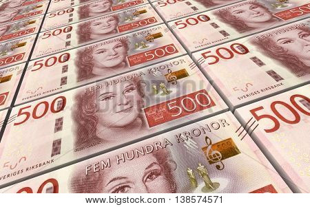 Swedish kronor bills stacks background. 3D illustration.