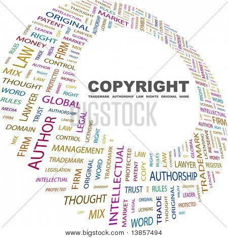 COPYRIGHT. Word collage op witte achtergrond. Illustratie met verschillende vereniging voorwaarden.