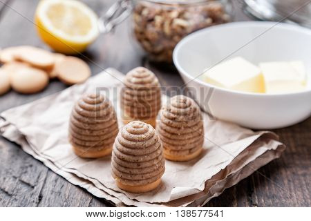 Traditional Bee Nest Cake On Wooden Background