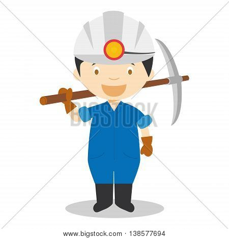 Cute cartoon vector illustration of a miner