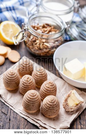 Traditional Bee Nest Cake On Wooden Background