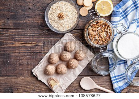 Traditional Bee Nest Cake On Wooden Background