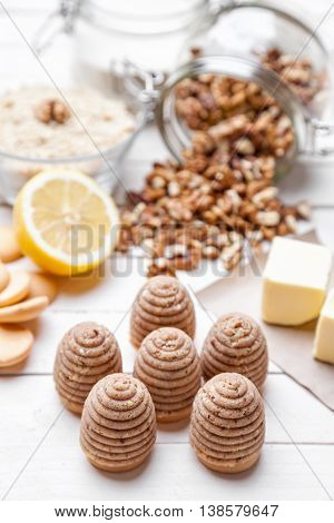 Traditional Bee Nest Cake On Wooden Background