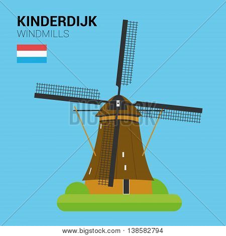 Monuments and landmarks Vector Collection: Kinderdijk Windmills. Descripción: Vector illustration of Kinderdijk Windmills (Kinderdijk, Netherlands). Monuments and landmarks Collection. EPS 10 file compatible and editable.