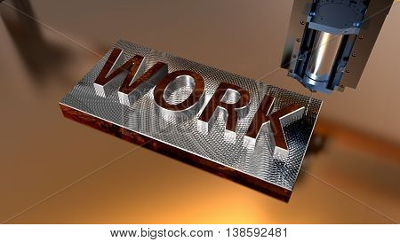 Metal work CNC milling machine. 3D rendering.