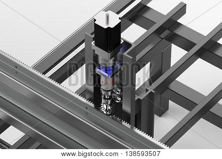 CNC machine isolated on the white background. 3d rendering.