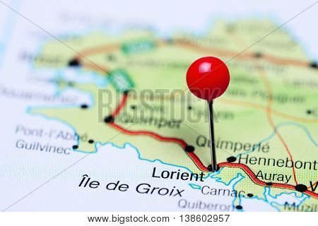 Lorient pinned on a map of France