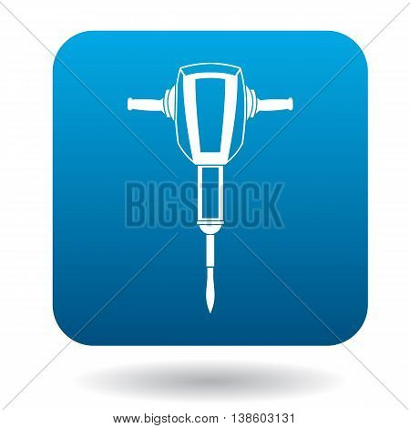 Jackhammer icon in simple style in blue square. Tool symbol