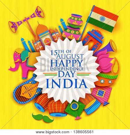 illustration of Happy Independence Day banner in Indian kitsch paper style