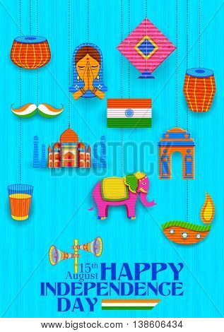 illustration of Happy Independence Day banner in Indian kitsch paper style