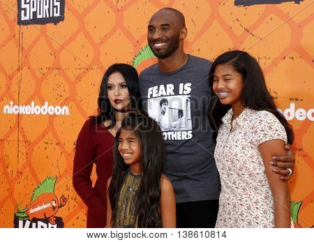 Kobe Bryant, Vanessa Bryant, Gianna Maria Onore Bryant and Natalia Diamante Bryant at the Nickelodeon Kids' Choice Sports Awards 2016 held at the Pauley Pavilion in Westwood, USA on July 14, 2016.