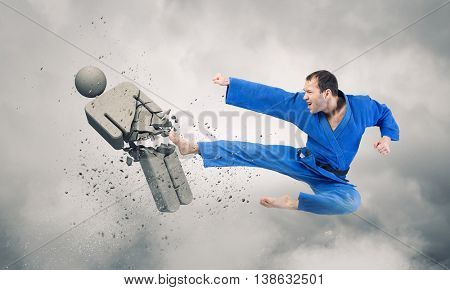 Krate man in action . Mixed media