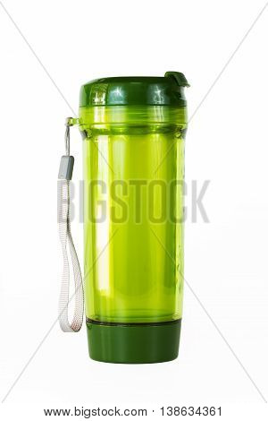 Plastic Bottle drink travel green on a white background.