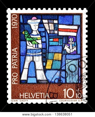 SWITZERLAND - CIRCA 1970 : Cancelled postage stamp printed by Switzerland, that shows Sailor of Gian Casty.