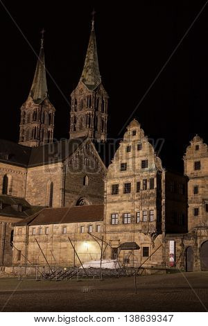 At the hill of the cathedral in Bamberg by night