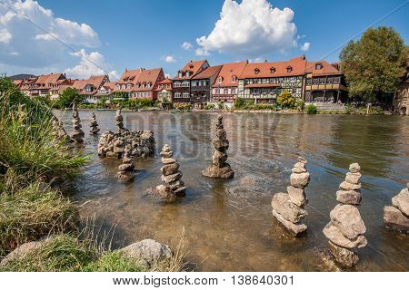 View to Little Venice aside the Regnitz in Bamberg
