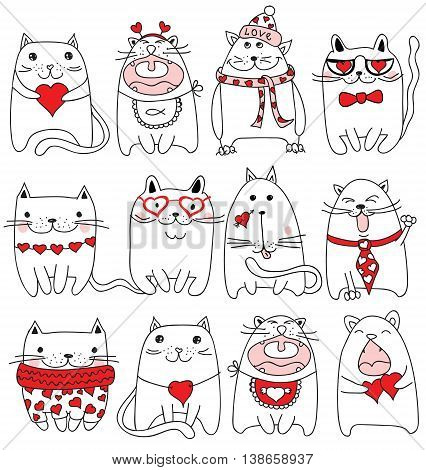 Vector seamless with Cute Cartoon Valentine Cats