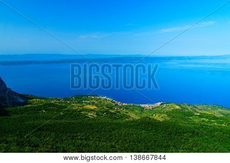 View on the Podgora from Biokovo,in the background the island  Hvar