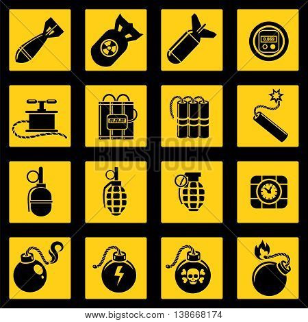 Flat icons set with bombs dynamites timers and military rockets. Vector illustration