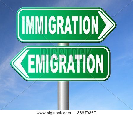 immigration or emigration political or economic migration by refugees or moving across the border by economic migrants sign 3D illustration, isolated, 

