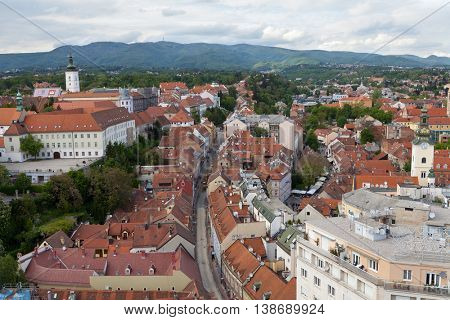 ZAGREB, CROATIA - APRIL 26th, 2016: Panoramic view of St. Mark's Church on upper town in Zagreb, capital of Croatia