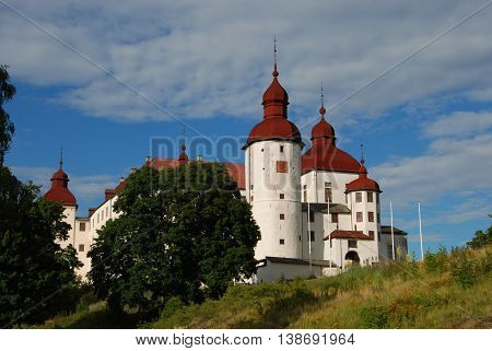 Lacko castle in Sweden view from land, historic castle built in the 17th century