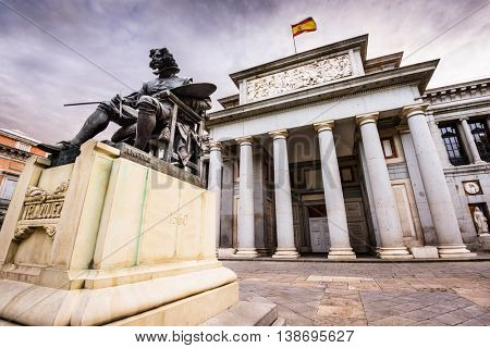 MADRID, SPAIN - NOVEMBER 18, 2014: The Prado Museum facade. Established in 1819, the museum is considered the best collection of Spanish art and one of the world's finest collections of European art.
