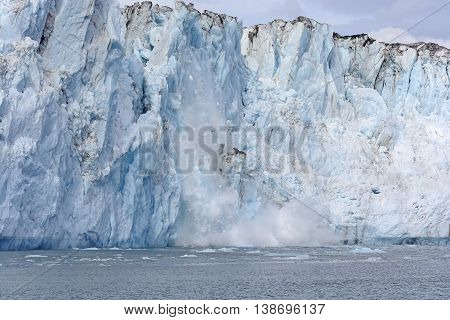 Calving Ice on the Tidal Columbia Glacier in Alaska