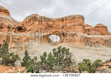 Tunnel Arch in the Devils Garden area of Arches National Park. Another smaller arch is visible to the left.