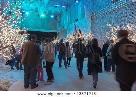16 July 2016: Darling Harbour Sydney AUSTRALIA: people visiting the enchanted forest display at the Cool Yule Festival