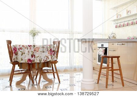 interior of the modern apartment view of kitchen horizontal shot