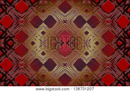 abstract decorative pattern in the form of a lattice of gold color on a red background