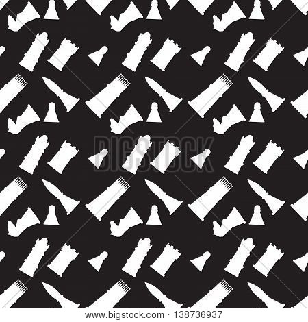 Seamless monochrome pattern with chess figures. Game strategy and silhouette chessmen. Vector illustration