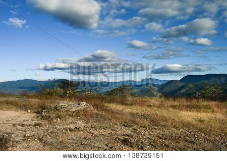 Tree and mountainous landscape by Hierve el agua hot springs near Oaxaca Mexico