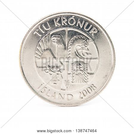 10 icelandic krona coin isolated on white background