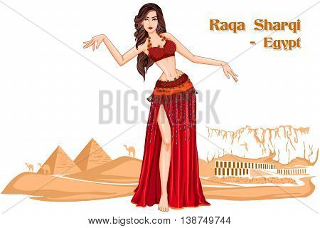 Vector design of Egyptian Woman performing Raqs Sharqi dance of Egypt