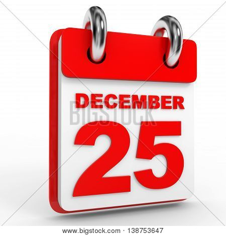25 December Calendar On White Background.