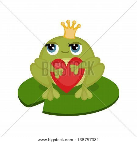 Card with cute little frog holding a red heart