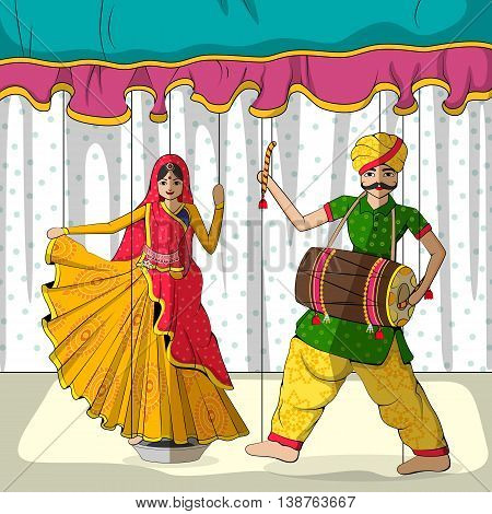 Vector design of colorful Rajasthani Puppet in Indian art style
