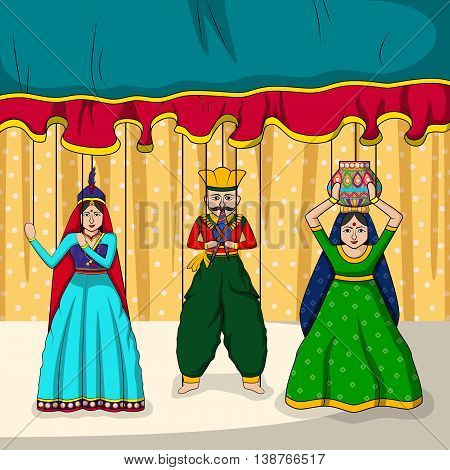 Vector design of colorful Rajasthani Puppet in Indian art style