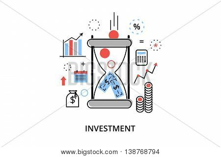 Modern flat thin line design vector illustration infographic concept with icons of investing to business and finance process for graphic and web design