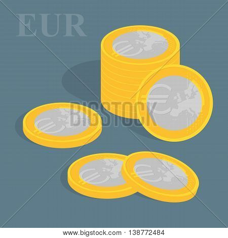 Euro coins set. Vector illustration. Pile of coins