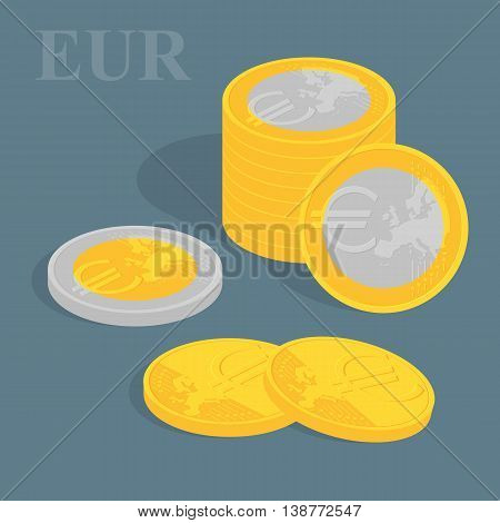 Euro coins set. Vector illustration. Pile of coins
