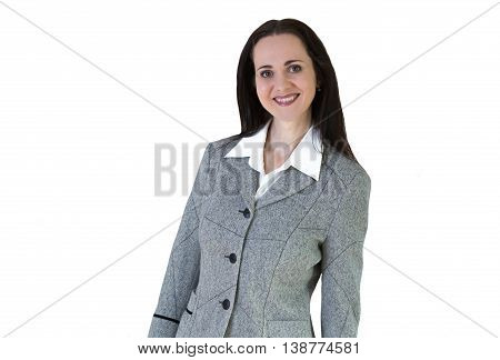 Attractive business woman portrait against of white background