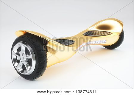 Golden color hoverboard on white background. 3D render
